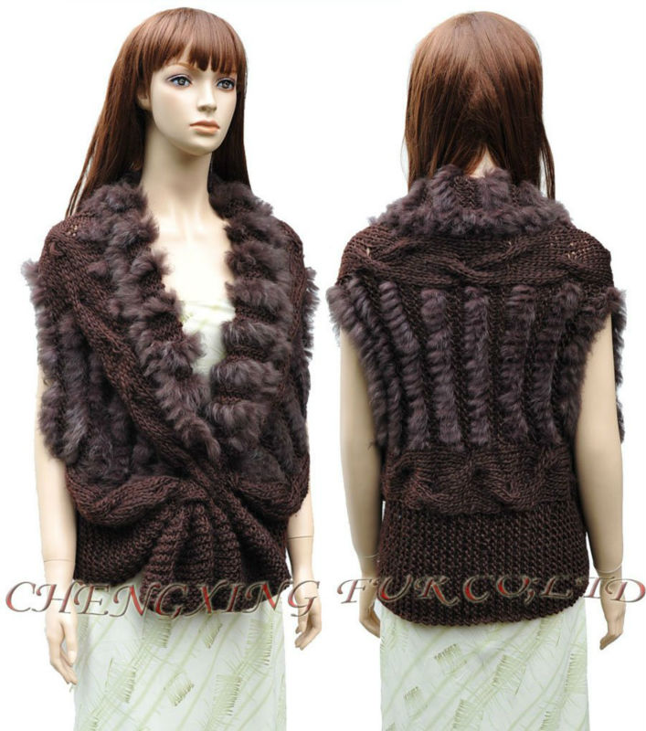 CX-G-B-174 Genuine Rabbit Fur Knitting Vest ~ BLACK ~ DROP SHIPPING