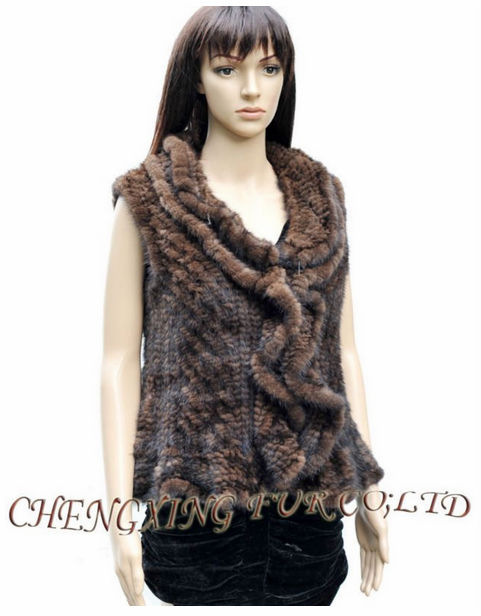 CX-G-B-180B Knit European Mink Fashion Ruffles Fur Vest ~ Brown / Black / Grey ~ DROP SHIPPING