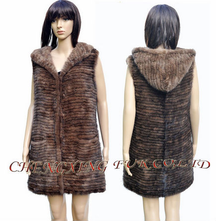 CX-G-B-181 brown Knit Mink Fashion Fur Hoodie ~ New Arrival Products ~ Drop Shipping