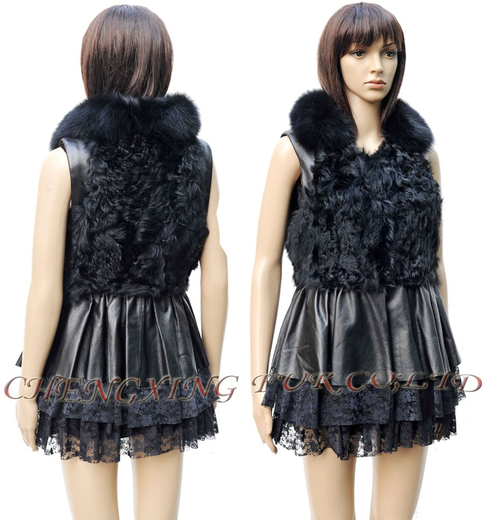 CX-G-B-188B Lamb Fur & Genuine Sheepskin Leather Women Dress ~ NEW ~ Drop Shipping