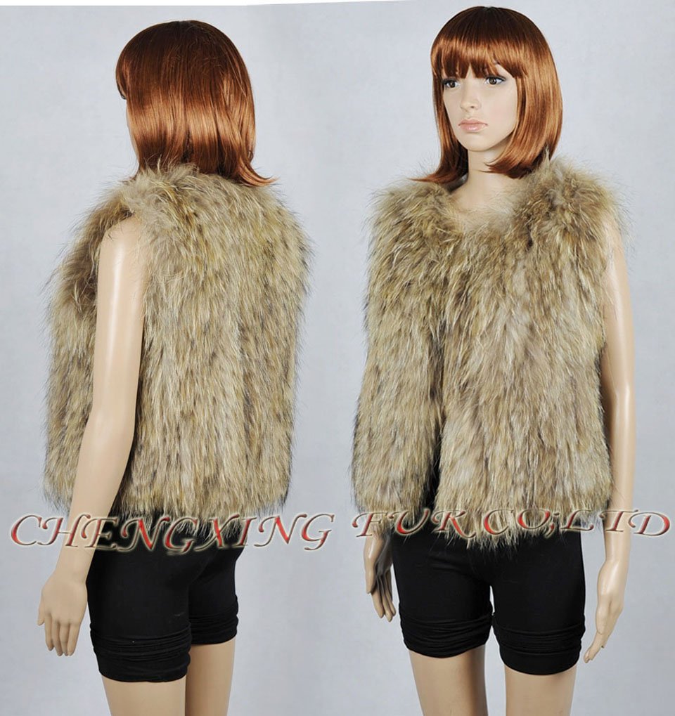 CX-G-B-23 Genuine Handknitted Women  Fur Vest ~ NATURAL COLOUR ~  DROP SHIPPING