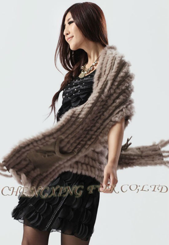 CX-G-B-27 Many Colors Genuine Cheap Rabbit Fur Knitted Gilet Witb Tassels And Pockets Winter Women's Stole Wholesale