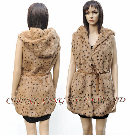 CX-G-B-38 Leopard Print Rabbit Fur Fashion Hoodies ~L XL~ Drop Shipping