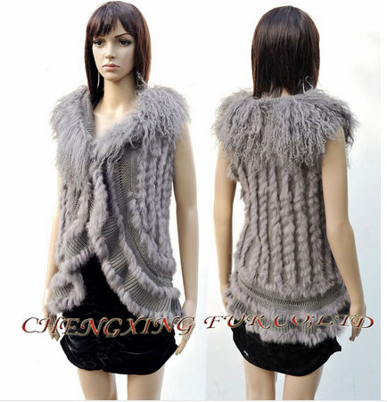 CX-G-B-41 Genuine Rabbit Fur Knitting Vest ~black and light brown ~ DROP SHIPPING