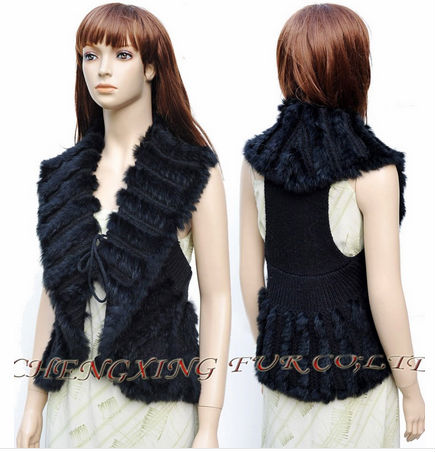 CX-G-B-43B Black Genuine Rabbit Fur Knitting Vest ~ DROP SHIPPING