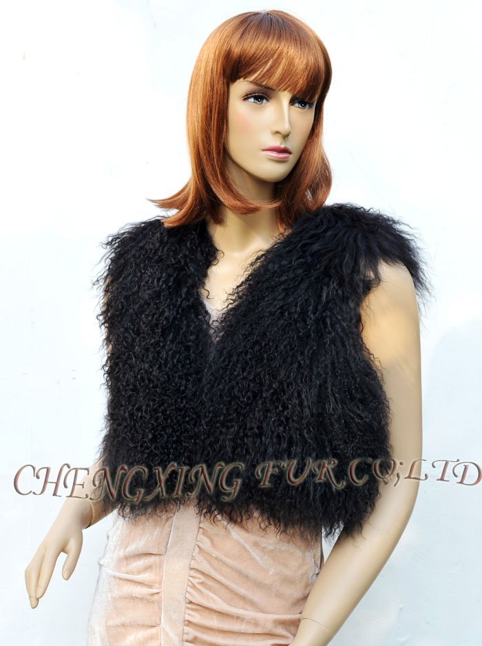 CX-G-B-51B Genuine Mongolian Lamb Fur Ladies Fur Vest  ~ DROP SHIPPING