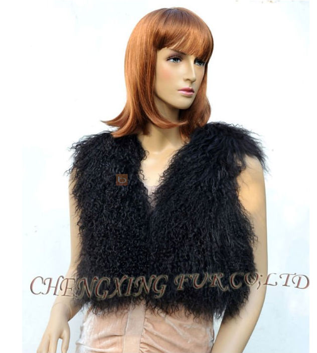 CX-G-B-51B Genuine Mongolian Lamb Fur Ladies Fur Vest ~ DROP SHIPPING