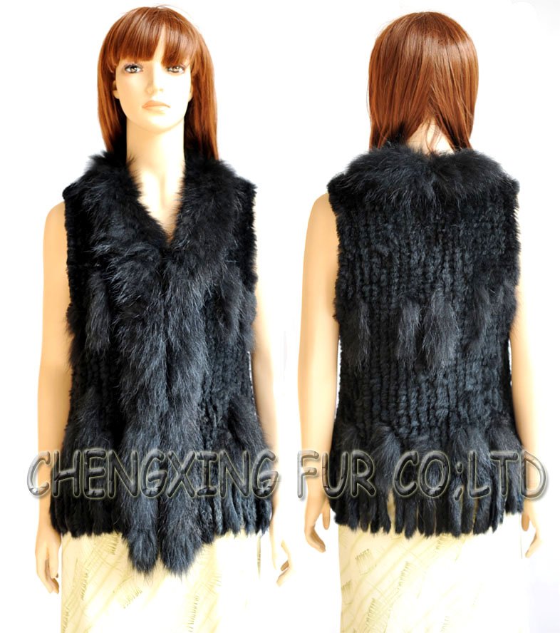 CX-G-B-57C High Quality Hand Knitted Rabbit Fur Vest ~ DROP SHIPPING