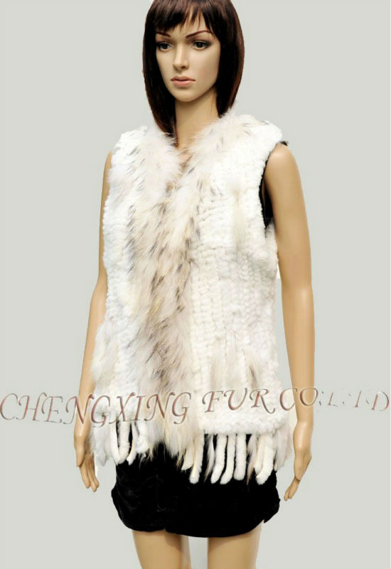 CX-G-B-57G  Genuine Rabbit Fur knitted Gilet Trim Winter Women's Vest S M L XL XXL Wholesale/Retail