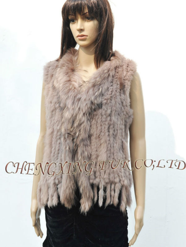 CX-G-B-57J Rabbit Fur Vest With Raccoon Fur Trim New Products ~ Lots of colours ~ Drop Shipping