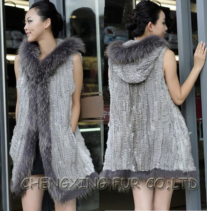 CX-G-B-69A Genuine Knit Rabbit Fur Hoodie  Ladies Vest ~ DROP SHIPPING