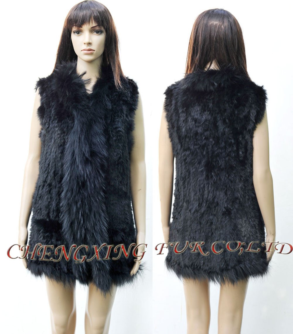 CX-G-B-74C  Genuine Rabbit Hand Knitted  Fur Vest Fashion Top~ DROP SHIPPING