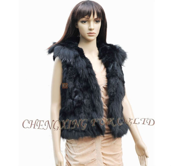 CX-G-B-87A Black Rabbit Fur Hoody Vest ~ DROP SHIPPING