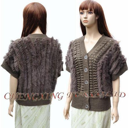 CX-G-B-90brown Genuine Rabbit Fur Vest ~ Knitted Sweater DROP SHIPPING