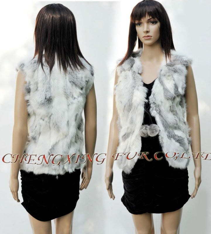 CX-G-B-91A  Genuine Rabbit Fur knitted Vest Winter Women's Gilet S,M,L,XL,XXL OEM Wholesale/Retail