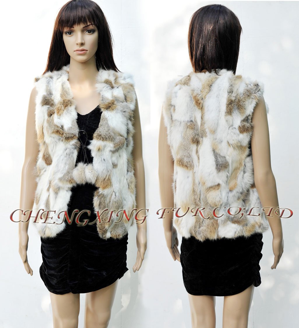 CX-G-B-91B Genuine Natural Colour Rabbit Fur Vest ~ NATURAL GREY / NATURAL BROWN ~~ DROP SHIPPING