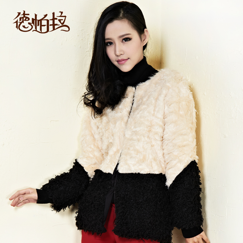 D-play black-and-white color block decoration berber fleece outerwear autumn and winter gentlewomen faux