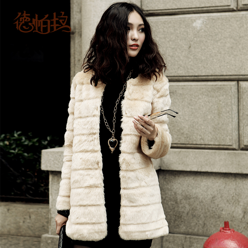 D-play medium-long fur coat fashion star style gentlewomen imitation wool outerwear autumn and winter