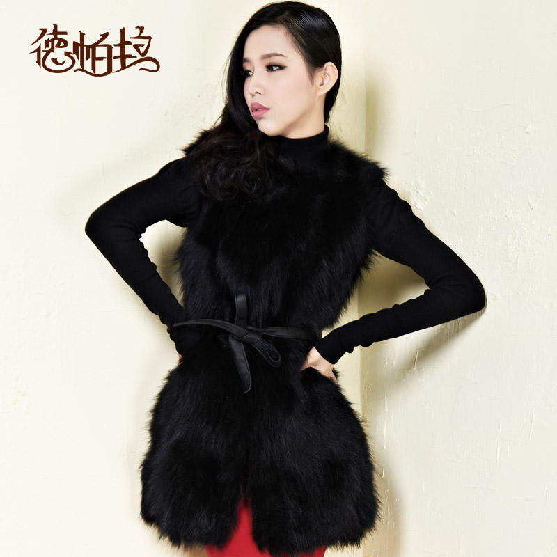 D-play quality fox fur coat luxury slim lacing vest autumn and winter