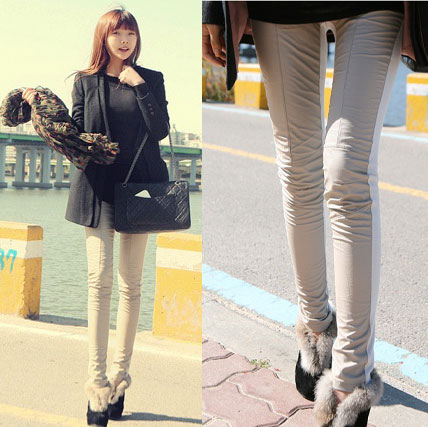 D031 fashion autumn and winter female tight trousers thickening all-match patchwork legging pencil pants leather pants