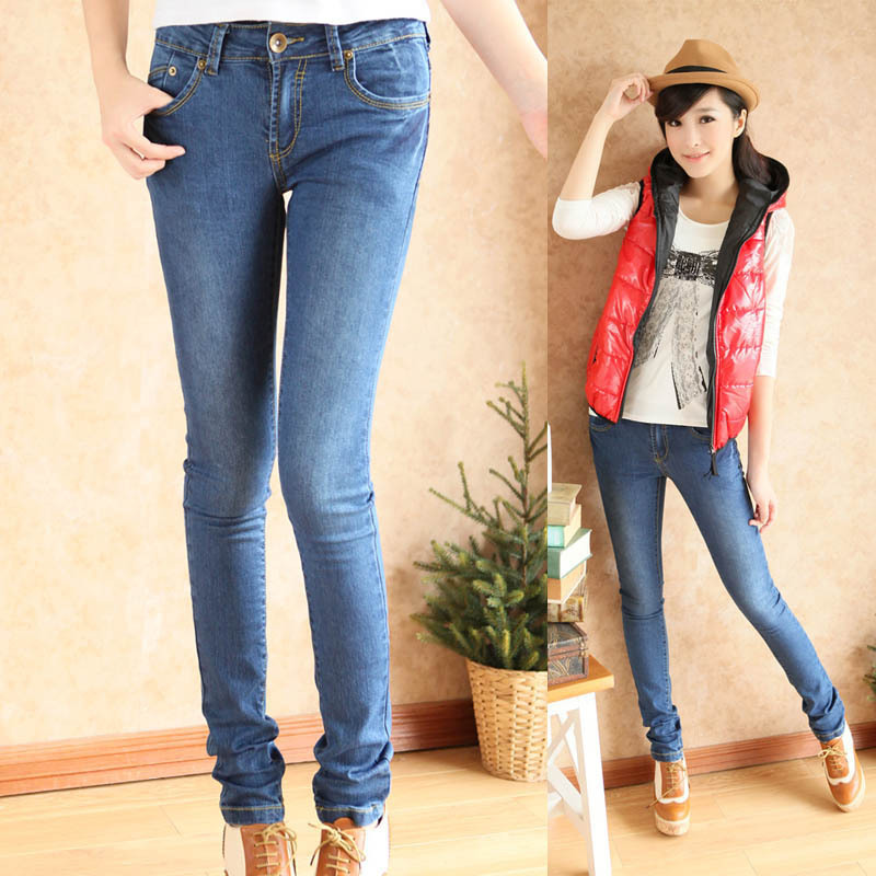 D063-647 female 2012 slim mid waist denim skinny pants pencil pants