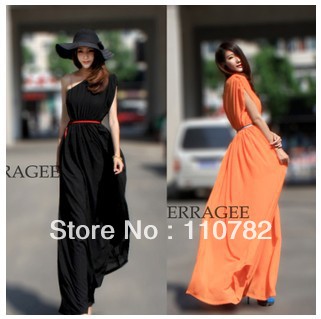 D3 Wholesale ! 3 Color New Woman Must " Greek Goddess style "  Super Long Chiffon One-Shouldered Maxi Dresses  M - XXL