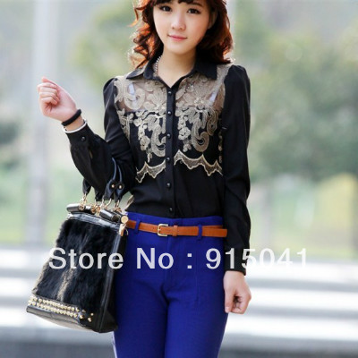 D47-14-046 in Europe and America new the lapels embroidered long-sleeved shirt shirt