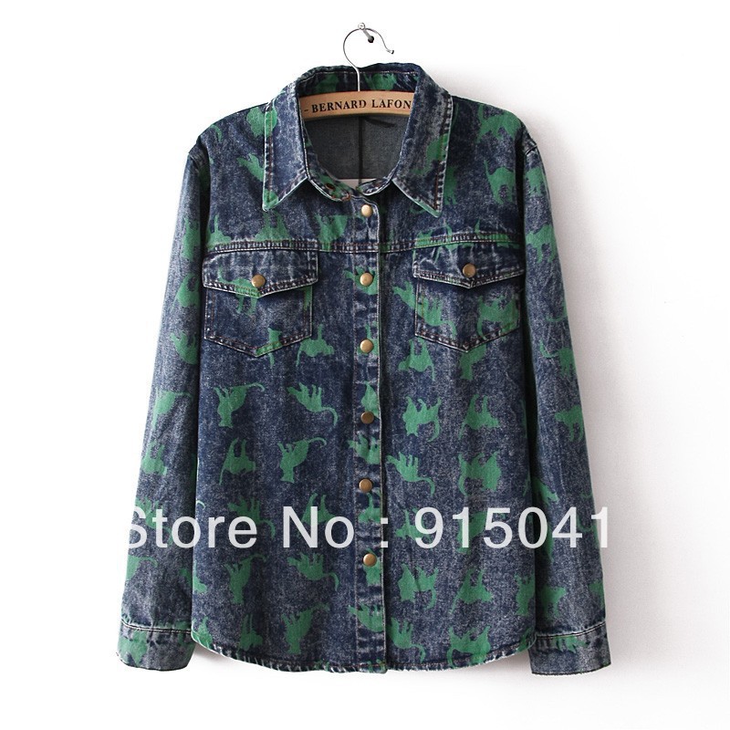 D57-14-031 in Europe and America new cat long-sleeved denim shirt long-sleeved shirt wholesale trade