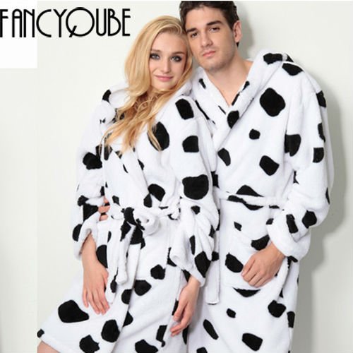 Dairy cow pattern coral fleece Nightgown Bathrobes N2521061/2/3