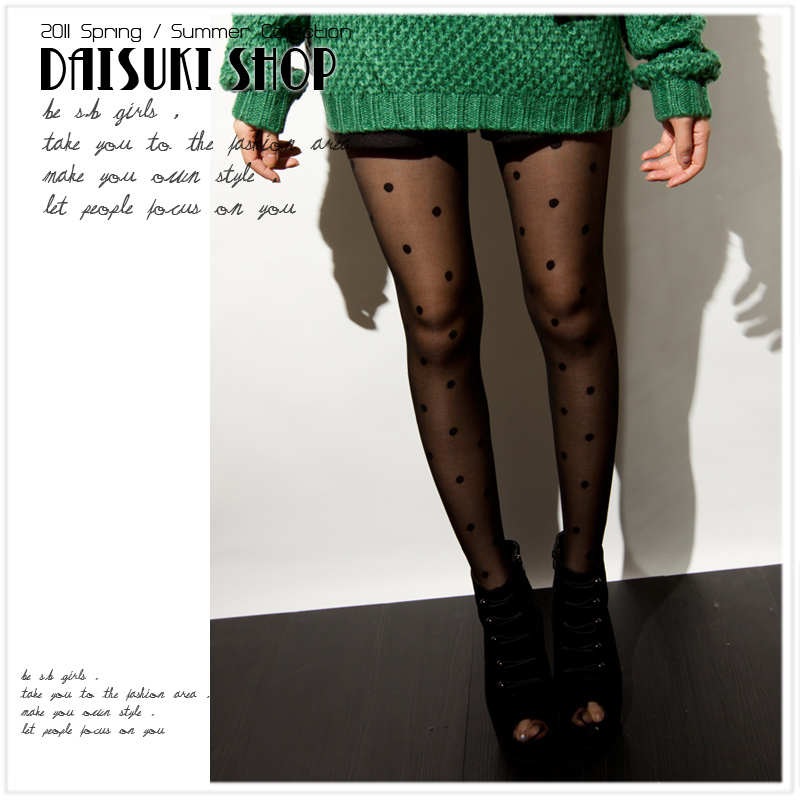 Daisuki ax071 perspectivity black sexy polka dot legging female thin decorative pattern tights stockings