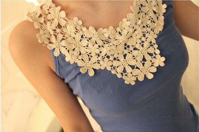 Daisy flower petal lace crochet spring basic shirt thread cotton basic spaghetti strap vest