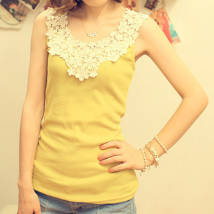 Daisy petal lace cutout crochet thread cotton basic vest Women spaghetti strap vest tank