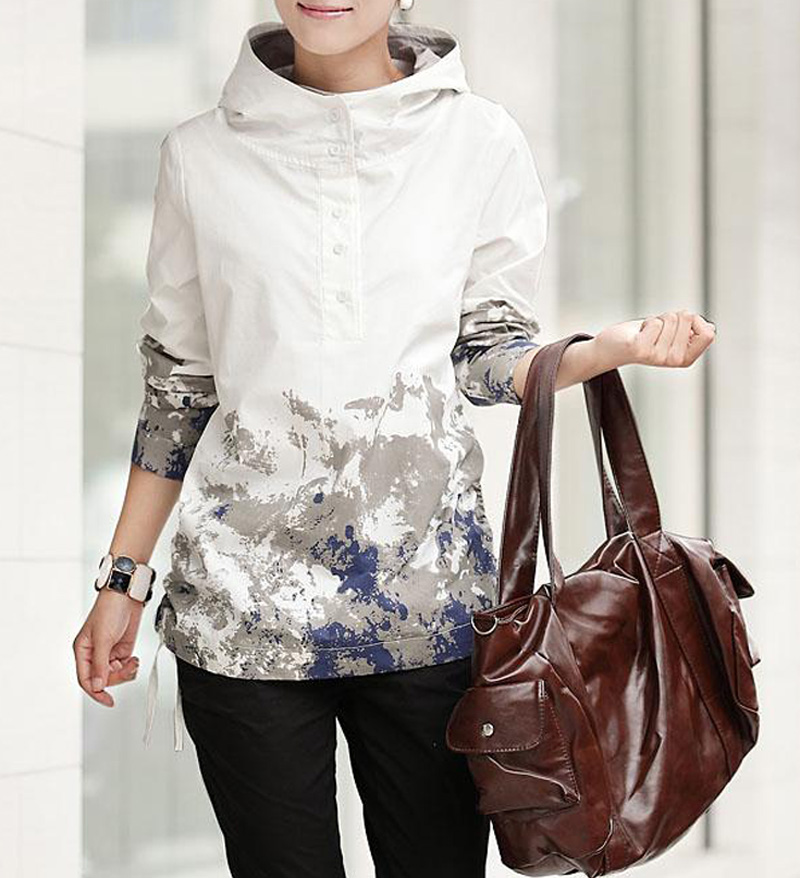 Danum carrries 2012 women's slim ink pattern hooded casual shirt outerwear female