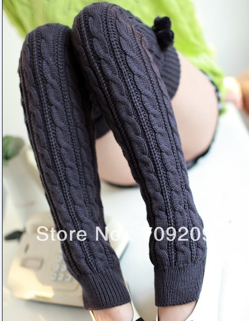 Dark grey Ms. wool piles of loose socks knee twist Leg Warmers for Spring autumn winter 3pair/lot