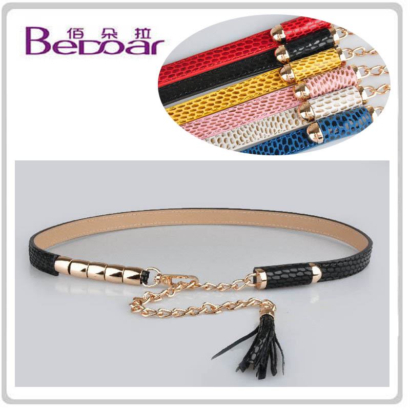 Decoration belt female genuine leather strap fashion accessories metal belly chain tassel d407