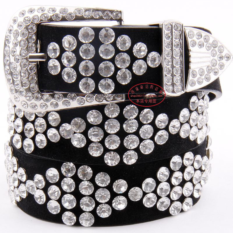 Decoration women's belt Women rhinestone full rhinestone diamond black genuine leather cowhide belt strap