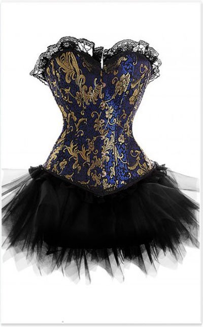 Deep blue and glod flower fashion overbust corset skirt suits - qm803blacks