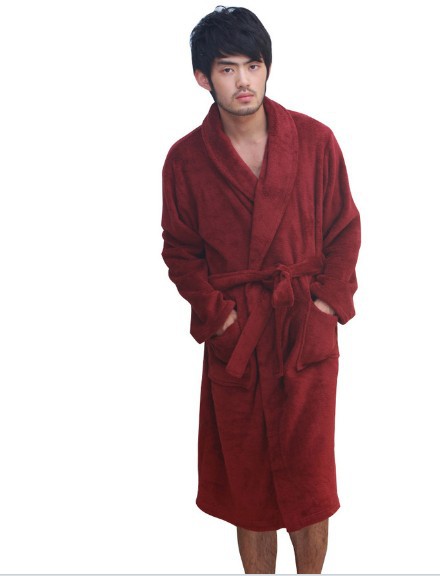 Deep red comfortable soft lovers coral fleece sleepwear bathrobes 45