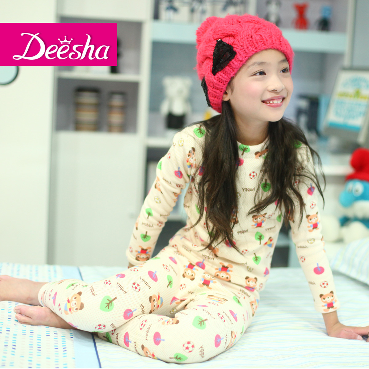 DEESHA child thickening plus velvet female child long johns long johns children's clothing sleepwear thermal underwear set