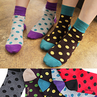 delivery slowly free shipping  socks candy color dot polka dot color block decoration cartoon cotton socks women's sock