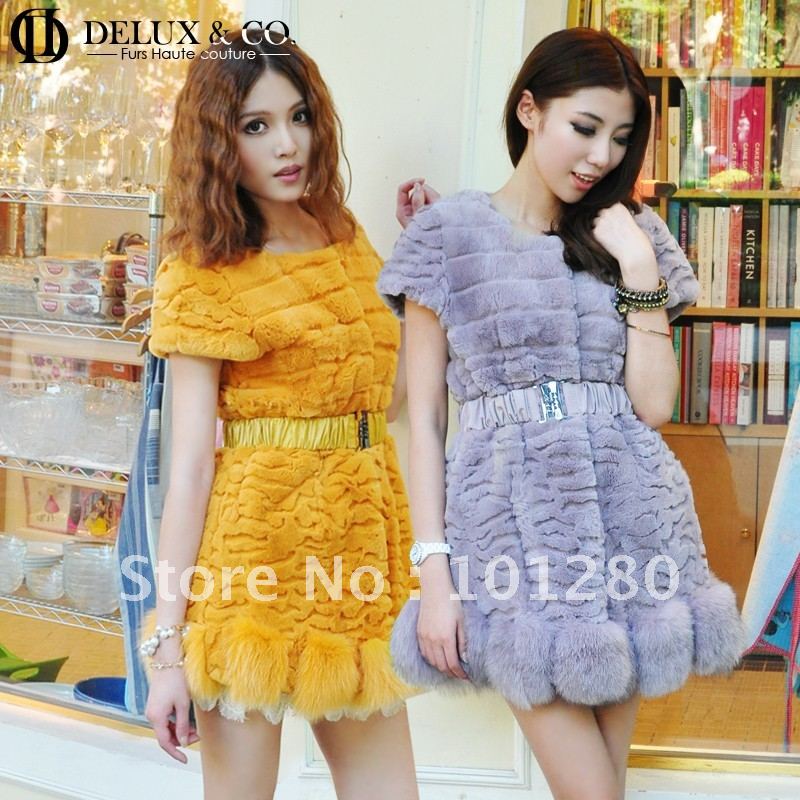 Deluxco multicolour rex rabbit hair suede fur long design vest fox fur fashion belt