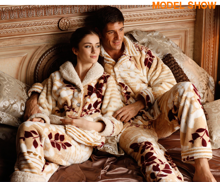 Deluxe double ultra soft velvet winter men and women of leisure wear pajamas