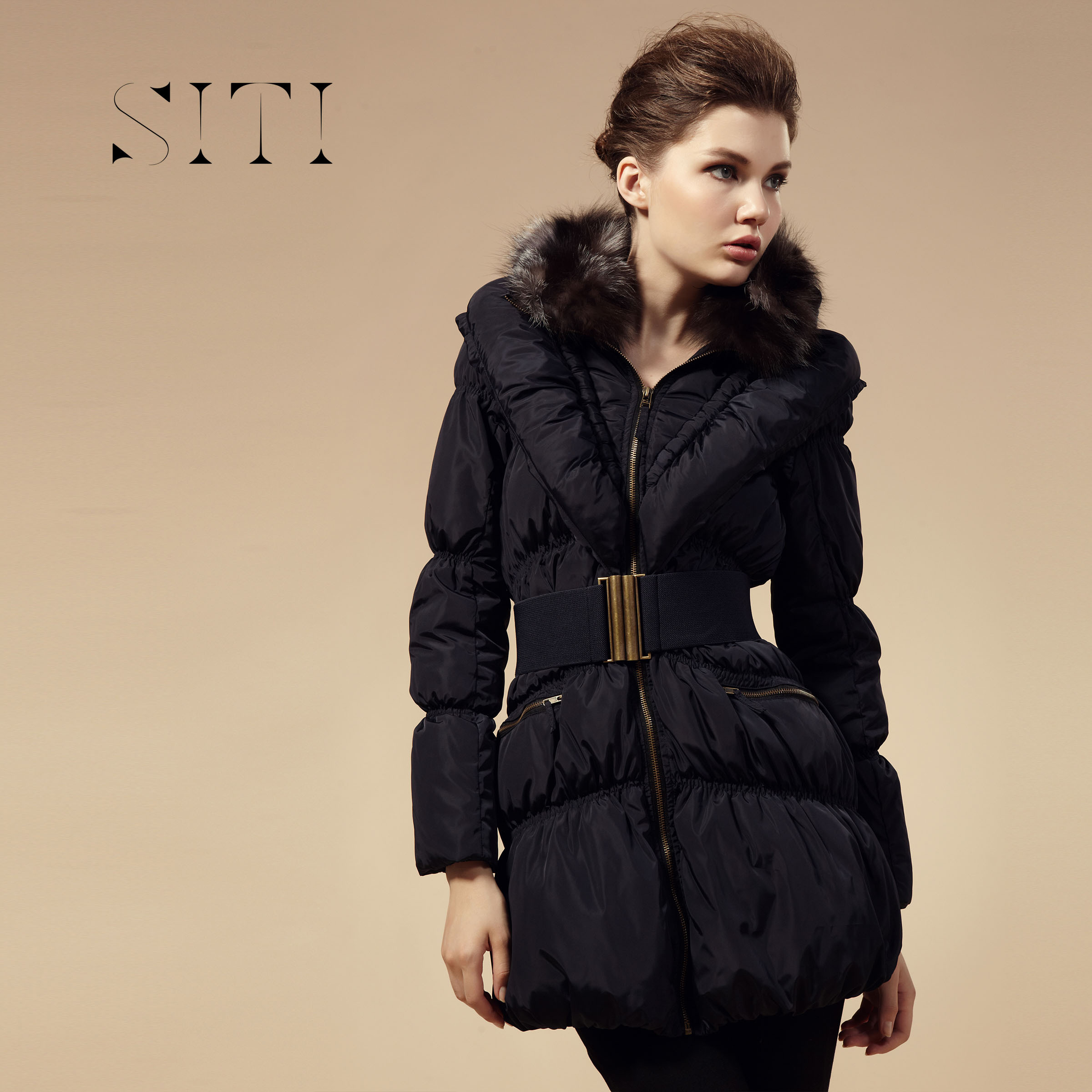 DEMONSTYLE 2012 winter women's silver fox  fur collar slim waist down coat black down jacket,women's clothng