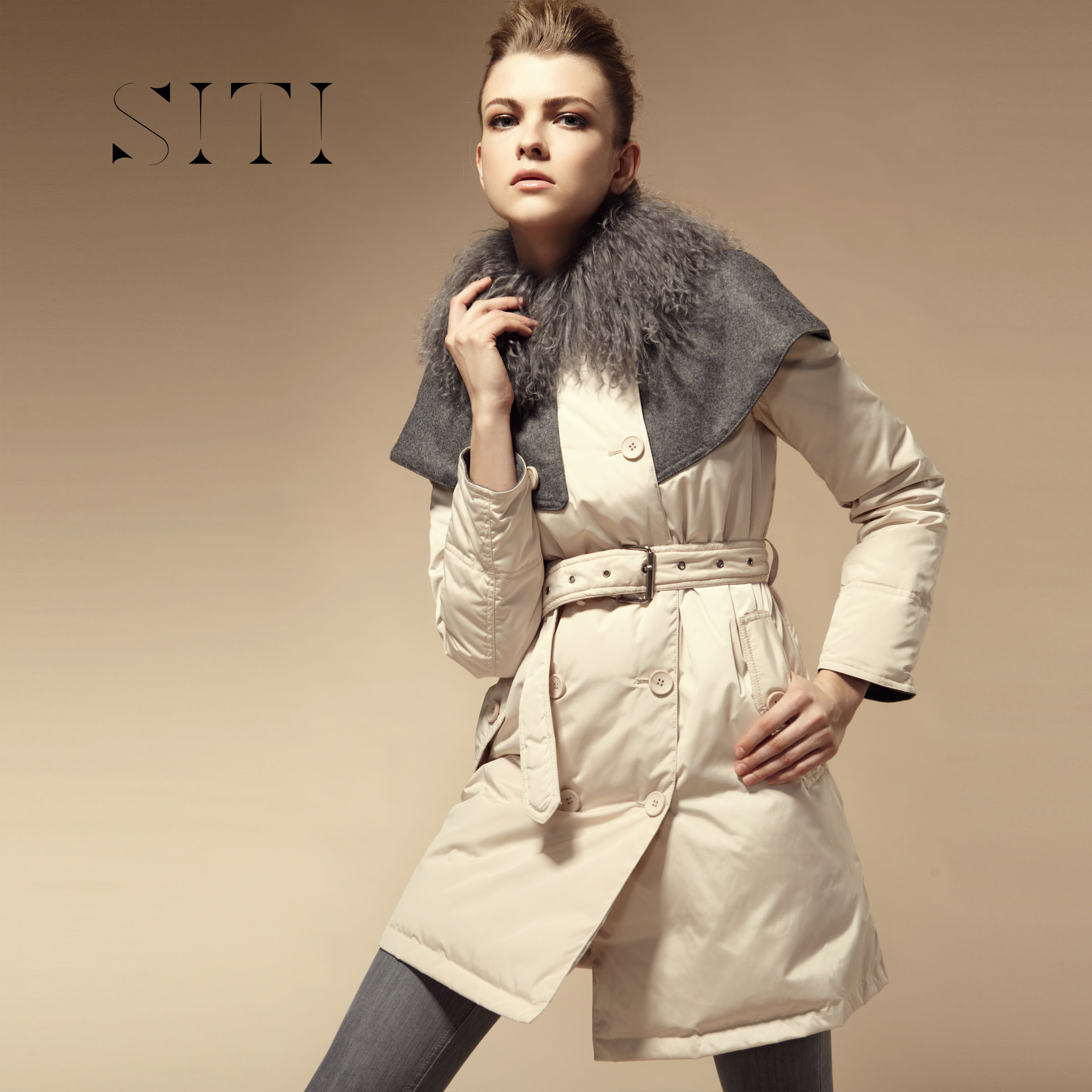 DEMONSTYLE 2012 winter women's wool collar long design cloak women's down coat down jacket 11DC027