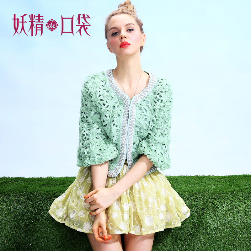 DEMONSTYLE 2013 spring rhinestone beading disk flowers vintage outerwear/women's clothing,women's jacket