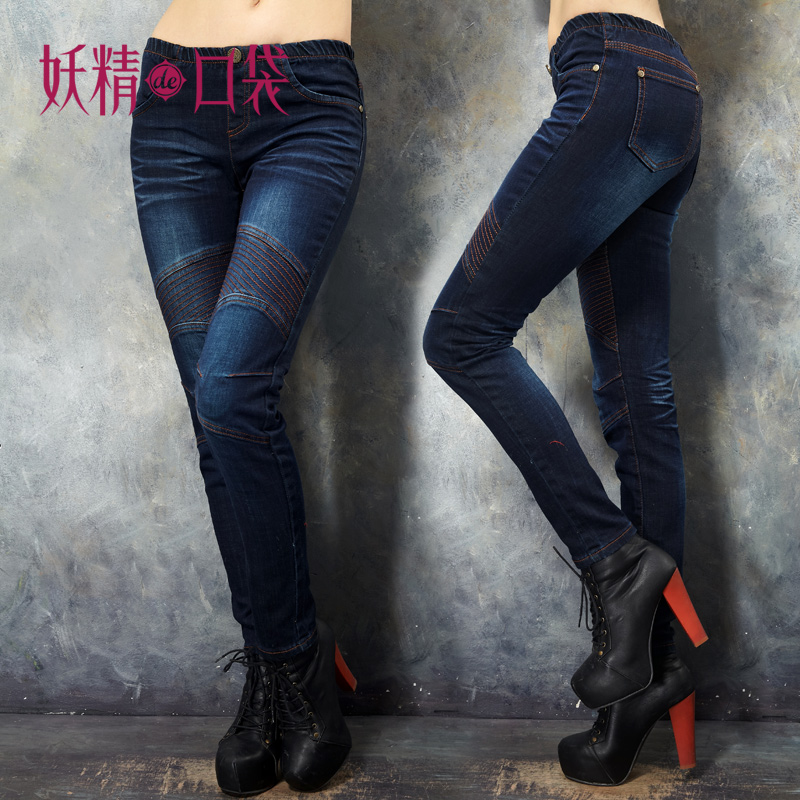 DEMONSTYLE 2013 spring three-dimensional hem-stitch jeans,women's jeans