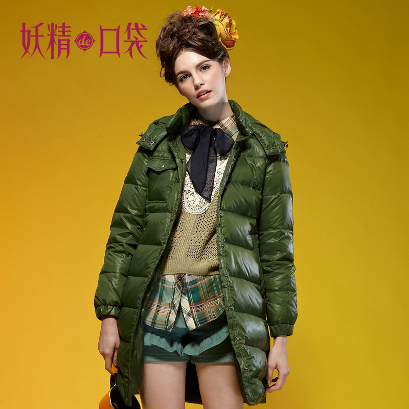 DEMONSTYLE  bird winter vintage big pocket long design light down coat women down jacket