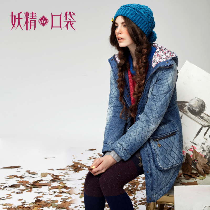 DEMONSTYLE  denim camel winter pressure cell reminisced color denim wadded jacket  women's coat 1222028