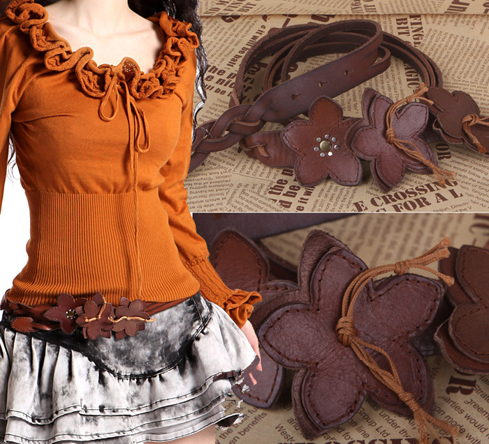 DEMONSTYLE Hand-knitted cowhide carved vintage belt lady's fashion geniune leather belt g09595