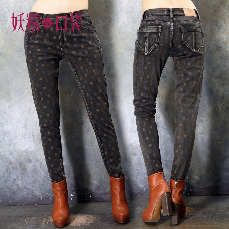 DEMONSTYLE  spring reminisced polka dot jeans,fashion pants,women's pants